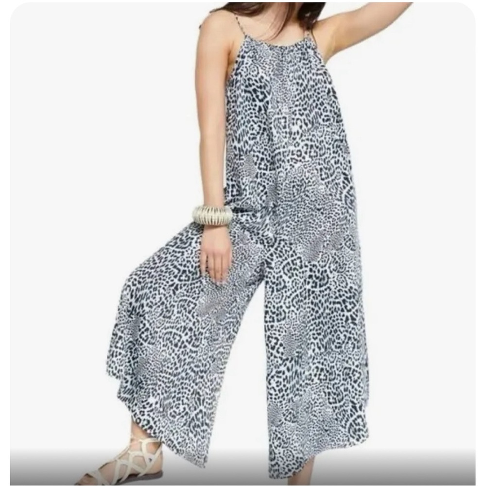 Anthropologie Wide Leg Animal Print Jumpsuit Size M